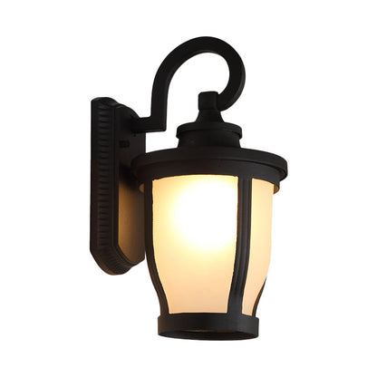 Rynx | Scrolled Arm Metal Wall Lamp Traditional 1 Light Outdoor Wall Lamp in Black with Frosted Glass Shade