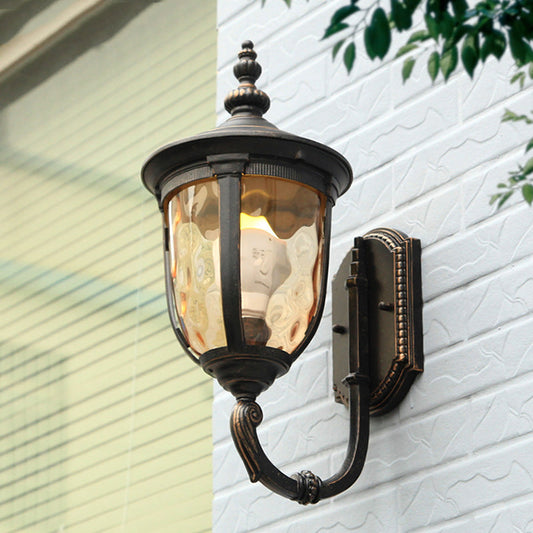 Rynx | 1 Light Wall Mounted Lamp Traditional Urn Shade Amber Water Glass Wall Light in Black