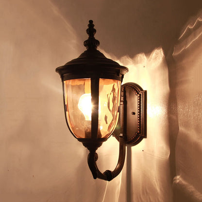 Rynx | 1 Light Wall Mounted Lamp Traditional Urn Shade Amber Water Glass Wall Light in Black