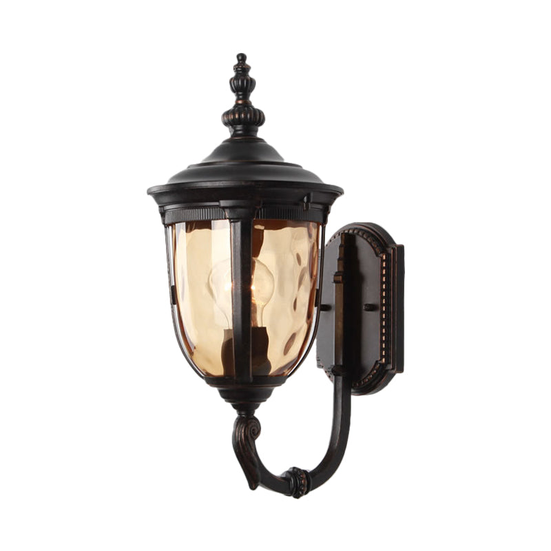 Rynx | 1 Light Wall Mounted Lamp Traditional Urn Shade Amber Water Glass Wall Light in Black