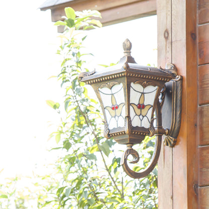 Rynx | Bronze/Rust Red Curved Arm Wall Mounted Light Country Metal 1 Light Courtyard Wall Washer Lighting with Floral Pattern