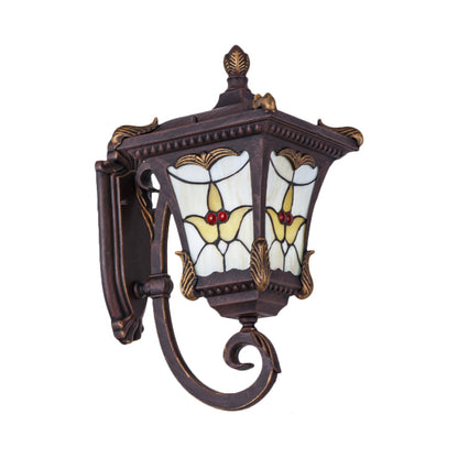 Rynx | Bronze/Rust Red Curved Arm Wall Mounted Light Country Metal 1 Light Courtyard Wall Washer Lighting with Floral Pattern