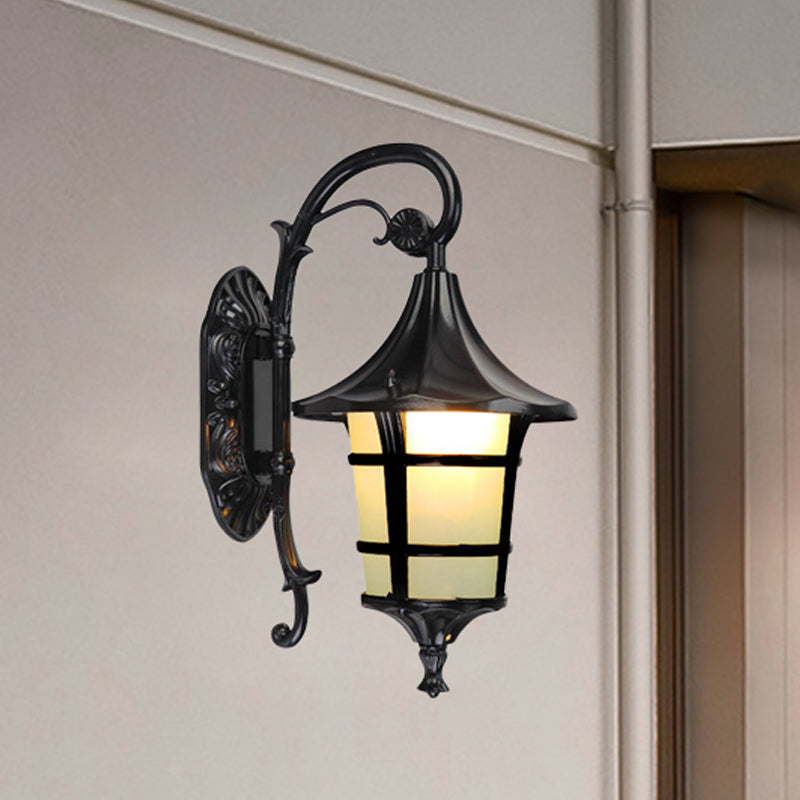 Rynx | Metallic Black/Coffee/Bronze Wall Lamp S-shaped Arm 1 Light Lodge Style Wall Lamp with White Glass Shade