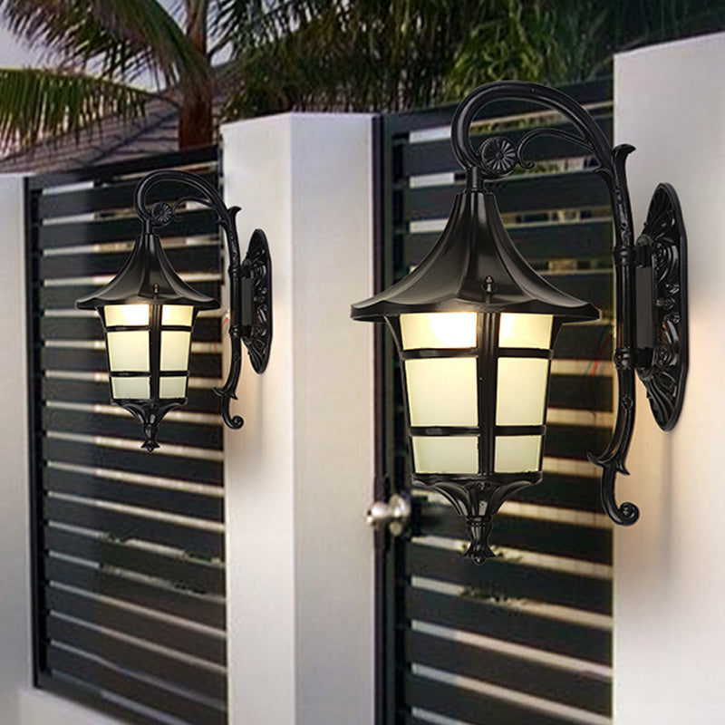 Rynx | Metallic Black/Coffee/Bronze Wall Lamp S-shaped Arm 1 Light Lodge Style Wall Lamp with White Glass Shade