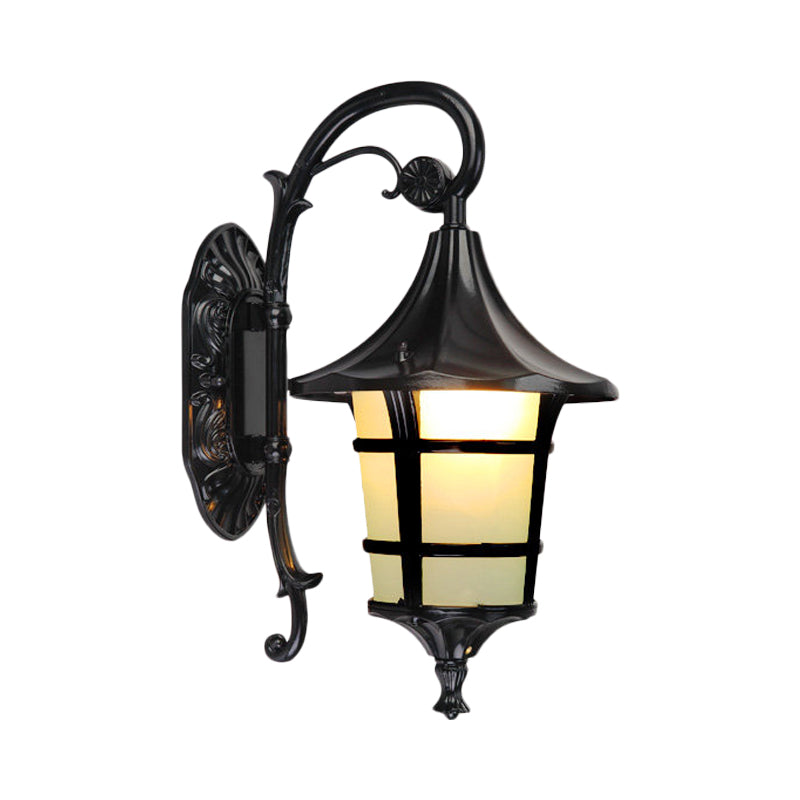Rynx | Metallic Black/Coffee/Bronze Wall Lamp S-shaped Arm 1 Light Lodge Style Wall Lamp with White Glass Shade