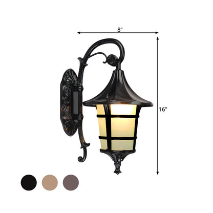 Rynx | Metallic Black/Coffee/Bronze Wall Lamp S-shaped Arm 1 Light Lodge Style Wall Lamp with White Glass Shade