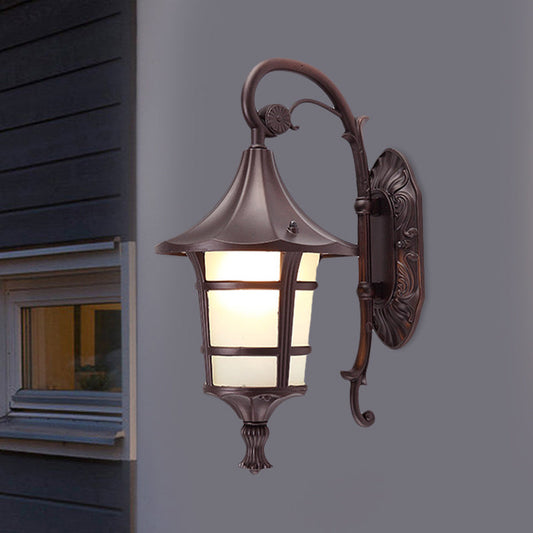 Rynx | Metallic Black/Coffee/Bronze Wall Lamp S-shaped Arm 1 Light Lodge Style Wall Lamp with White Glass Shade
