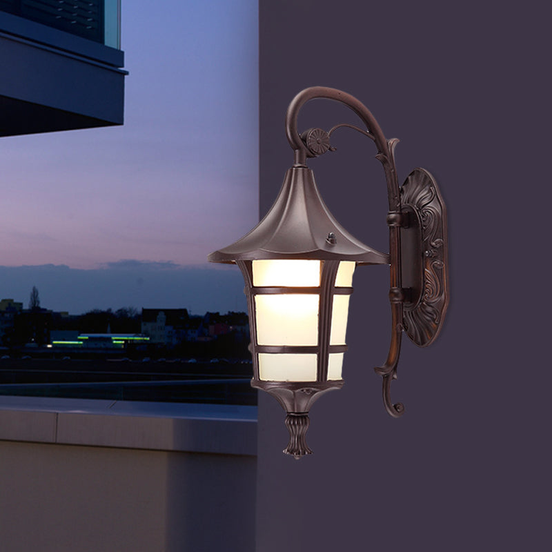Rynx | Metallic Black/Coffee/Bronze Wall Lamp S-shaped Arm 1 Light Lodge Style Wall Lamp with White Glass Shade