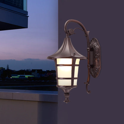 Rynx | Metallic Black/Coffee/Bronze Wall Lamp S-shaped Arm 1 Light Lodge Style Wall Lamp with White Glass Shade