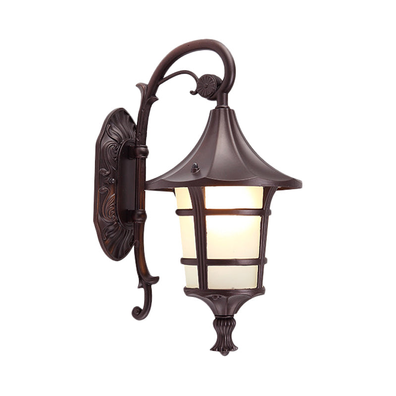 Rynx | Metallic Black/Coffee/Bronze Wall Lamp S-shaped Arm 1 Light Lodge Style Wall Lamp with White Glass Shade