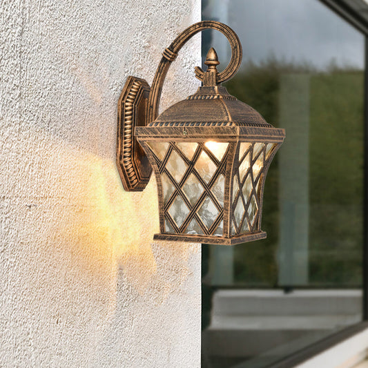 Rynx | 1 Bulb Birdcage Wall Lighting Ideas Rustic Bronze Finish Clear Wave Glass Wall Mounted Lamp