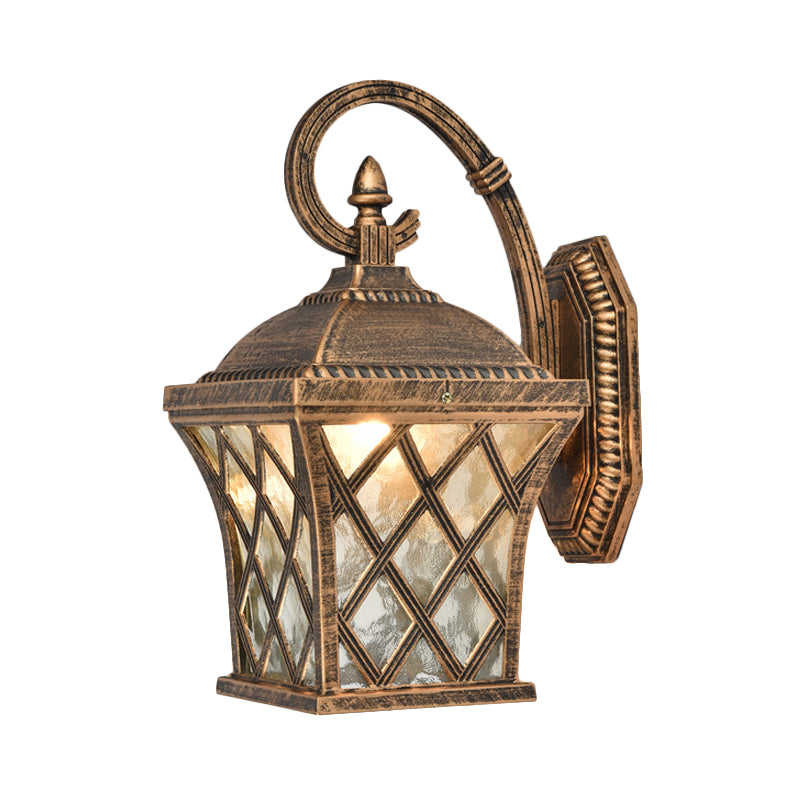 Rynx | 1 Bulb Birdcage Wall Lighting Ideas Rustic Bronze Finish Clear Wave Glass Wall Mounted Lamp