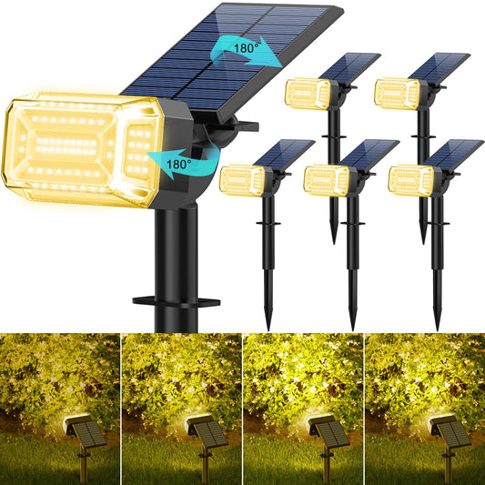 Rynx | Kipeini Solar Spot Lights Outdoor Waterproof Ip65, 102 Leds Solar Spots With Adjustable Light & Panel, [4 Modes/6 Pack] Lan