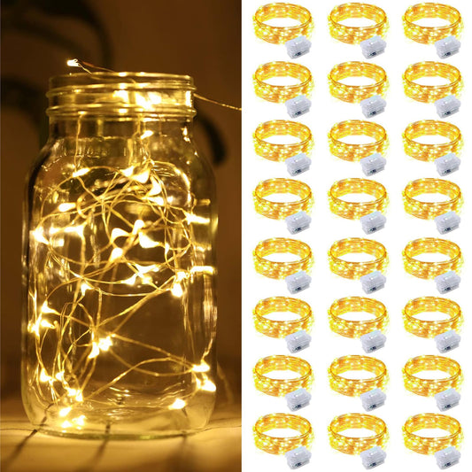 Rynx | 24 Pack Fairy Lights Battery Operated, Fairy Lights Battery Operated 7Ft 20 Led Fairy Lights Copper Wire Twinkle Lights For Diy, Decoration, Wedding, Bedroom, Christmas Decoration (Warm White, 24)