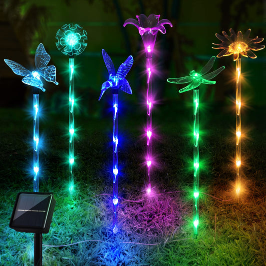 Rynx | Set of 6 acrylic solar lights for outdoors, garden decorations powered by outdoor waterproof ornaments, patio plant pots, flower beds, home decor (8 modes)