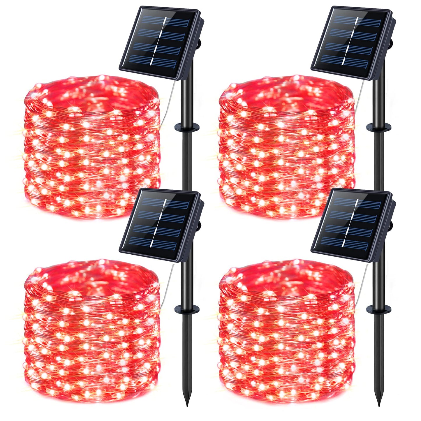 Rynx | Jmexsuss 4 Pack Red Solar Christmas Lights, Total 400 Led 132Ft Red Solar Fairy Lights Outdoor Waterproof, 8 Modes Copper Wire Solar String Lights For Outdoor Christmas Collection Garden Patio Backyard Tree Decoration