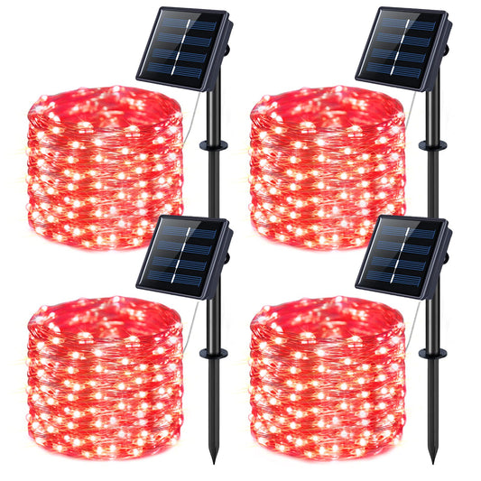 Rynx | Jmexsuss 4 Pack Red Solar Christmas Lights, Total 400 Led 132Ft Red Solar Fairy Lights Outdoor Waterproof, 8 Modes Copper Wire Solar String Lights For Outdoor Christmas Collection Garden Patio Backyard Tree Decoration