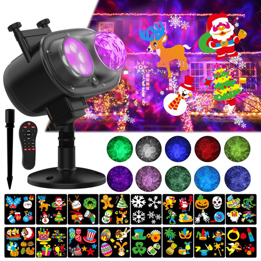 Rynx | Somktn Slide Show Jul Led Holiday Projector Outdoor, Waterproof 2-In-1 Ocean Wave Effect Christmas Projector Light With 16 Light Patterns & 10 Colors For House Garden Yard Christmas Decorations