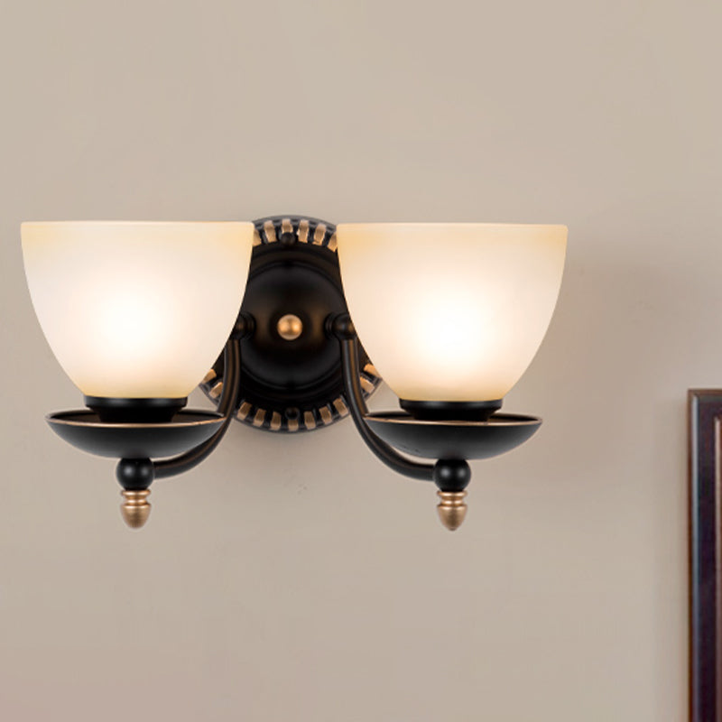 Rynx | 1/2-head Bud Wall Light Traditional black frosted white glass wall light for bedroom