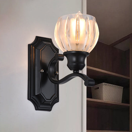 Rynx | Globe Living Room Wall Lamp Vintage Ice Glaze 1-Light Black Wall-Mounted Lighting Fixture