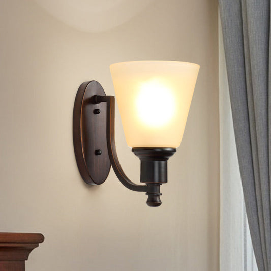 Rynx | Cone-shaped Milk Glass Wall Lighting Vintage 1 Main Living Room Wall Lamp Fixture in Black