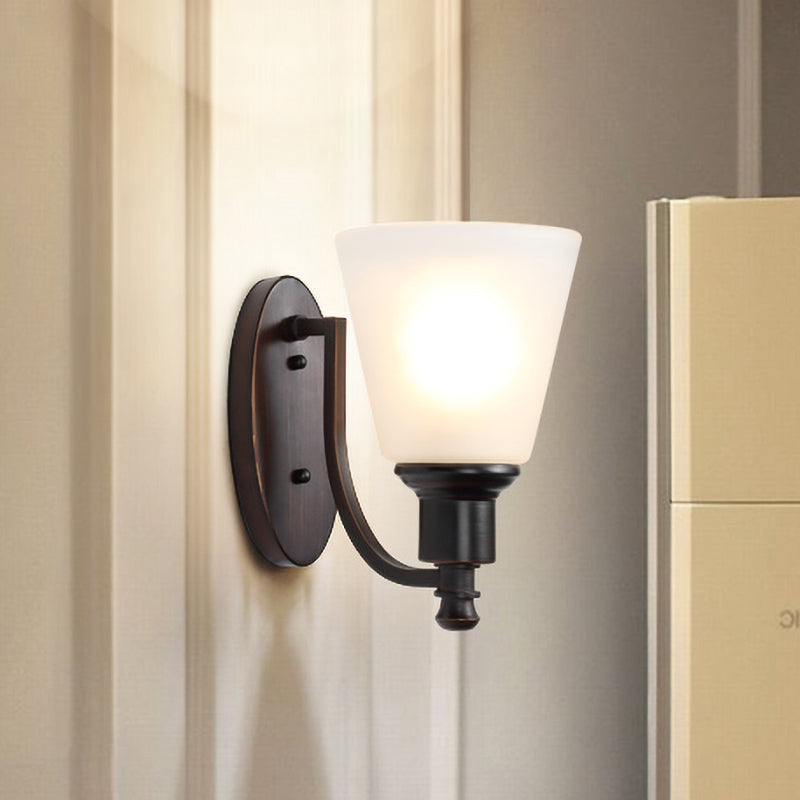 Rynx | Cone-shaped Milk Glass Wall Lighting Vintage 1 Main Living Room Wall Lamp Fixture in Black