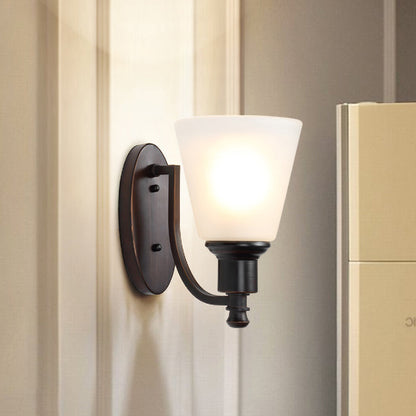 Rynx | Cone-shaped Milk Glass Wall Lighting Vintage 1 Main Living Room Wall Lamp Fixture in Black