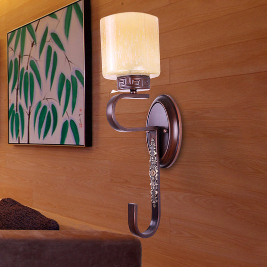 Rynx | Amber Glass Column Wall Lamp Retro 1 Main Living Room Wall Lighting Fixture in Black