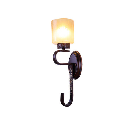 Rynx | Amber Glass Column Wall Lamp Retro 1 Main Living Room Wall Lighting Fixture in Black
