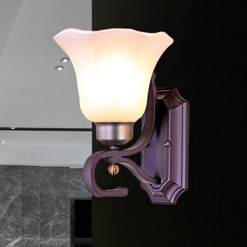 Rynx | Vintage Blossom Wall Lamp 1/2-Bulb Frosted White Glass Wall Lighting Fixture in Black