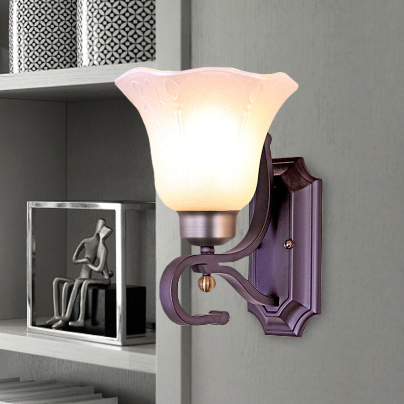 Rynx | Vintage Blossom Wall Lamp 1/2-Bulb Frosted White Glass Wall Lighting Fixture in Black