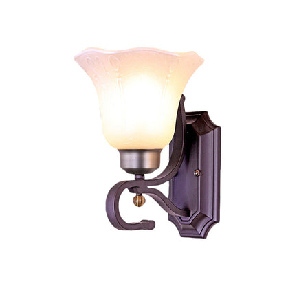 Rynx | Vintage Blossom Wall Lamp 1/2-Bulb Frosted White Glass Wall Lighting Fixture in Black