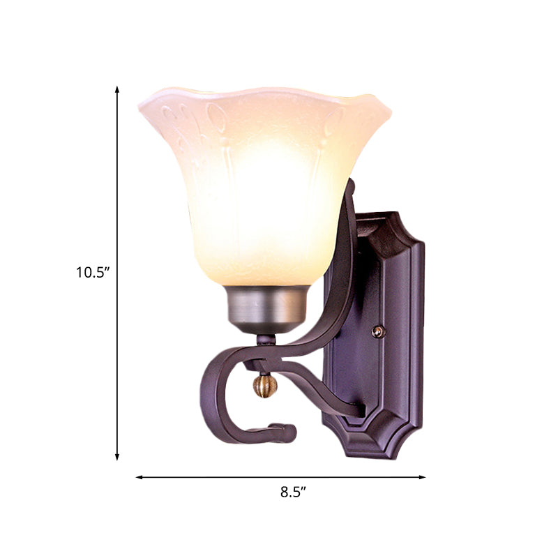 Rynx | Vintage Blossom Wall Lamp 1/2-Bulb Frosted White Glass Wall Lighting Fixture in Black