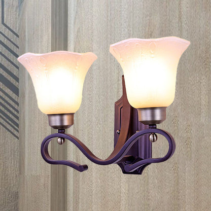 Rynx | Vintage Blossom Wall Lamp 1/2-Bulb Frosted White Glass Wall Lighting Fixture in Black