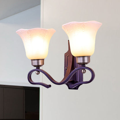 Rynx | Vintage Blossom Wall Lamp 1/2-Bulb Frosted White Glass Wall Lighting Fixture in Black