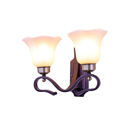 Rynx | Vintage Blossom Wall Lamp 1/2-Bulb Frosted White Glass Wall Lighting Fixture in Black