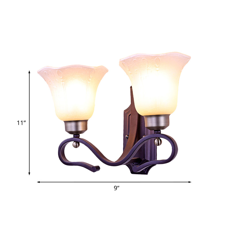 Rynx | Vintage Blossom Wall Lamp 1/2-Bulb Frosted White Glass Wall Lighting Fixture in Black