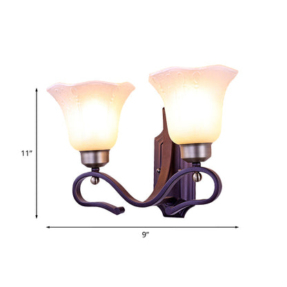 Rynx | Vintage Blossom Wall Lamp 1/2-Bulb Frosted White Glass Wall Lighting Fixture in Black