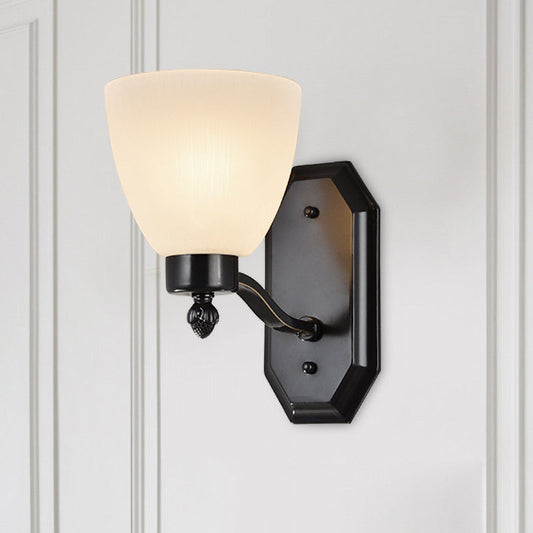 Rynx | Bud Living Room Wall Light Traditional Ivory Glass 1/2 Bulb Black Wall Light Lighting Fixture