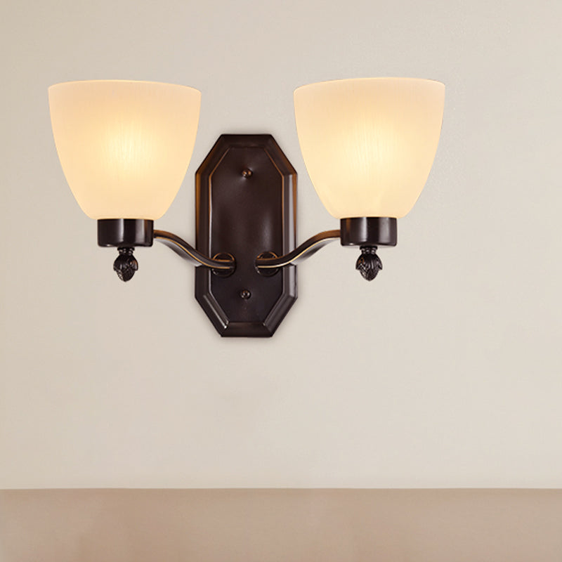 Rynx | Bud Living Room Wall Light Traditional Ivory Glass 1/2 Bulb Black Wall Light Lighting Fixture