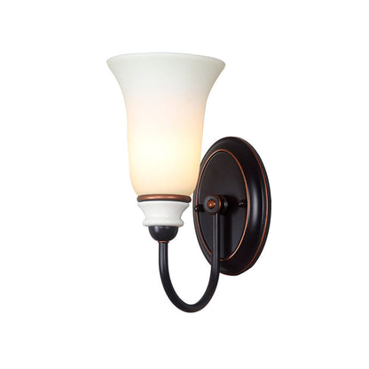 Rynx | Bell Bedroom Wall Sconce Light Vintage Milk Glass 1 Light Black Wall Lamp with Goose Neck Arm