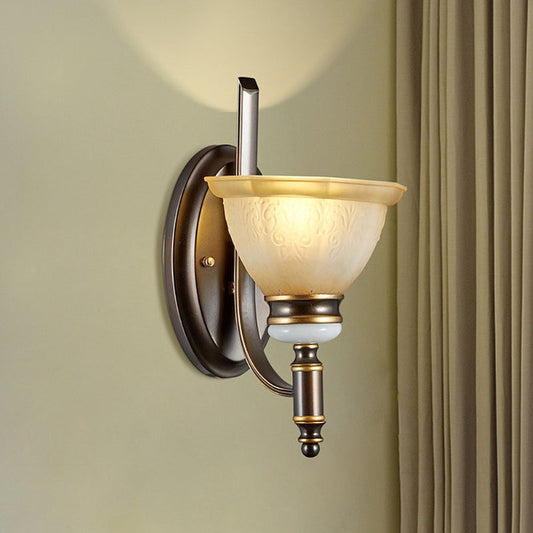 Rynx | Curvy Arm Frosted Glass Wall Light Traditionalism 1/2-Bulb Living Room Wall Mounted Lamp in Black