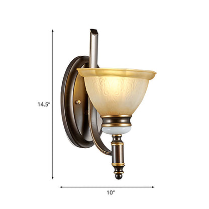 Rynx | Curvy Arm Frosted Glass Wall Light Traditionalism 1/2-Bulb Living Room Wall Mounted Lamp in Black