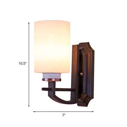 Rynx | Milky Glass Cylinder Wall Lamp Antique 1/2-Cap Living Room Wall Lighting Fixture in Black