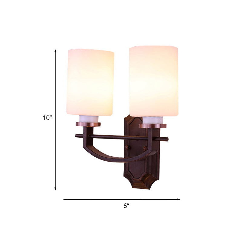 Rynx | Milky Glass Cylinder Wall Lamp Antique 1/2-Cap Living Room Wall Lighting Fixture in Black