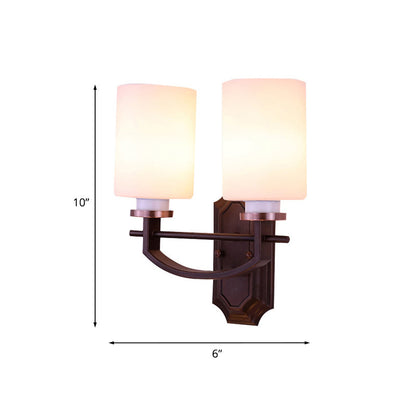 Rynx | Milky Glass Cylinder Wall Lamp Antique 1/2-Cap Living Room Wall Lighting Fixture in Black
