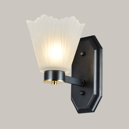 Rynx | Tapered Milk Glass Wall Lighting Retro 1/2 Bulbs Living Room Wall Lamp in Black with Metal Straight Arm
