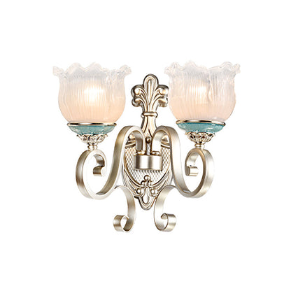 Rynx | Silver 1/2-Head Wall Lighting Traditional Cream Glass Blossom Wall Lamp with Scalloped Arm