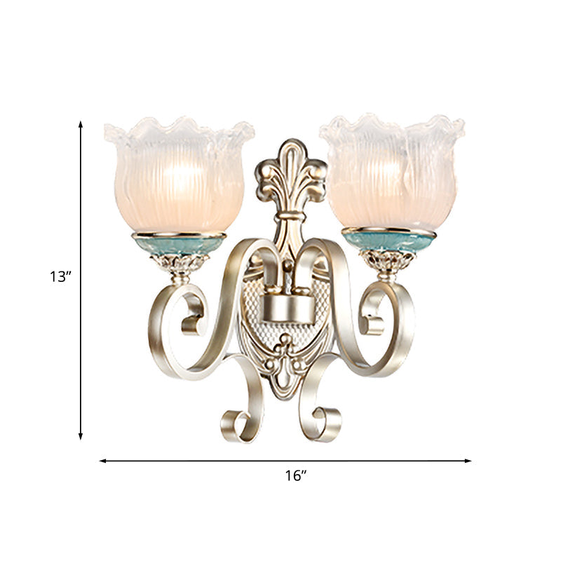 Rynx | Silver 1/2-Head Wall Lighting Traditional Cream Glass Blossom Wall Lamp with Scalloped Arm