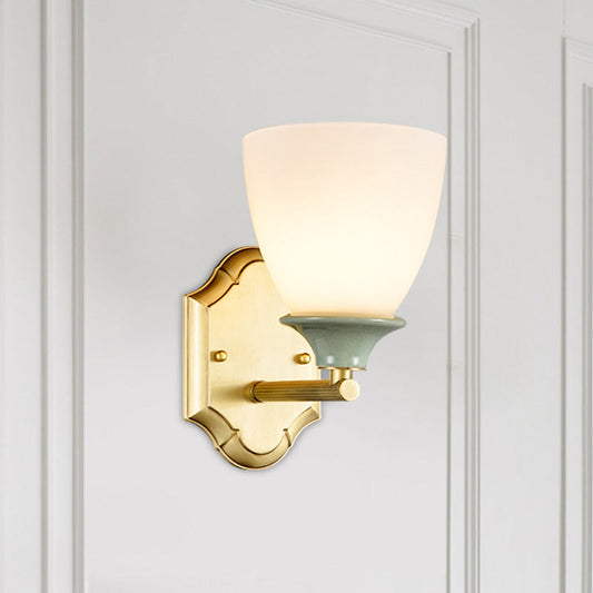 Rynx | Cream Glass Gold Wall Lamp Bud 1 Bulb Traditional Wall Lighting with Straight Arm